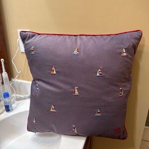 Ralph Lauren Purple Pillow with Red Piping and Embroidered Sailboats
